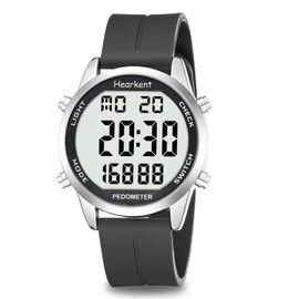 Hearkent Pedometer Watch for Walking for Senior No App Required with Steps Calories Counter and LCD Large Numbers(All Black)