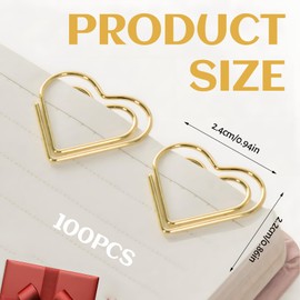-Huotflame Paper Clips, Heart-Shaped Gold, Pack of 50/100 Metal Paper Clips for Office, School Decoration, Romantic Design for Notes, Cards, Weddings, DIY Crafts (100, Heart-Shaped)