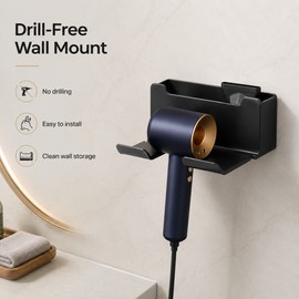 Drill-Free Wall Mount Hair Dryer Holder – Multifunctional Bathroom Organizer for Blow Dryer, Brushes, Combs, Shavers & Cosmetics