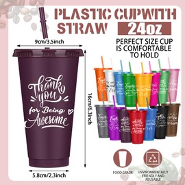 Mifoci Bulk Employee Appreciation Gifts Thank You Cups Tumblers Team Gifts 24oz Appreciation Tumblers with Straw Lid Inspirational Team Cups for Employees Volunteer Coworker Staffs(Dark Color,15 Pcs)