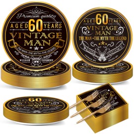 200 PCS Vintage 60th Birthday Plates and Napkins Party Tableware Set 1964 60th Birthday Party Table Supplies Cheers to 60 Years Paper Plate Napkin Fork 50 Guests for Men