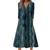 Soesdemo Womens Blue Green Wave Dresses 3/4 Sleeve V Neck
