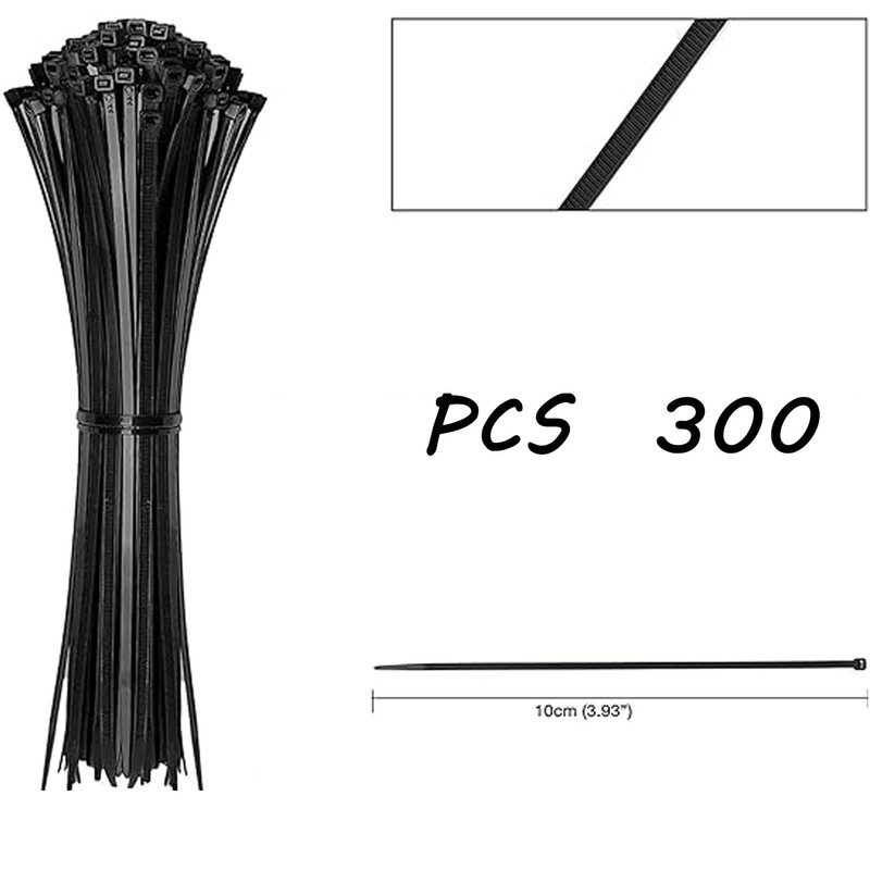 300 Black Nylon Zip Ties - 2.5 x 100mm, Strong