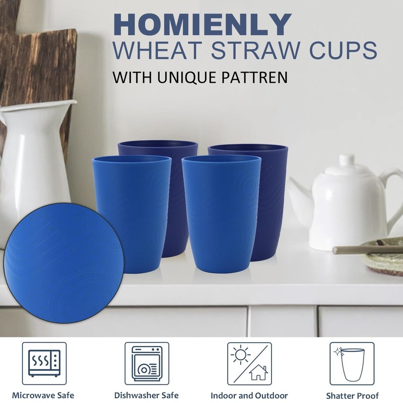 Homienly Wheat Straw Cups 6 PCS Plastic Cups Reusable Unbreakable