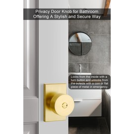 goldenwarm Gold Door Knobs Interior, Zinc-Alloy Heavy Duty Privacy Interior Door Knobs Bedroom, Brushed Brass DoorKnobs Bulk(3 Pack)