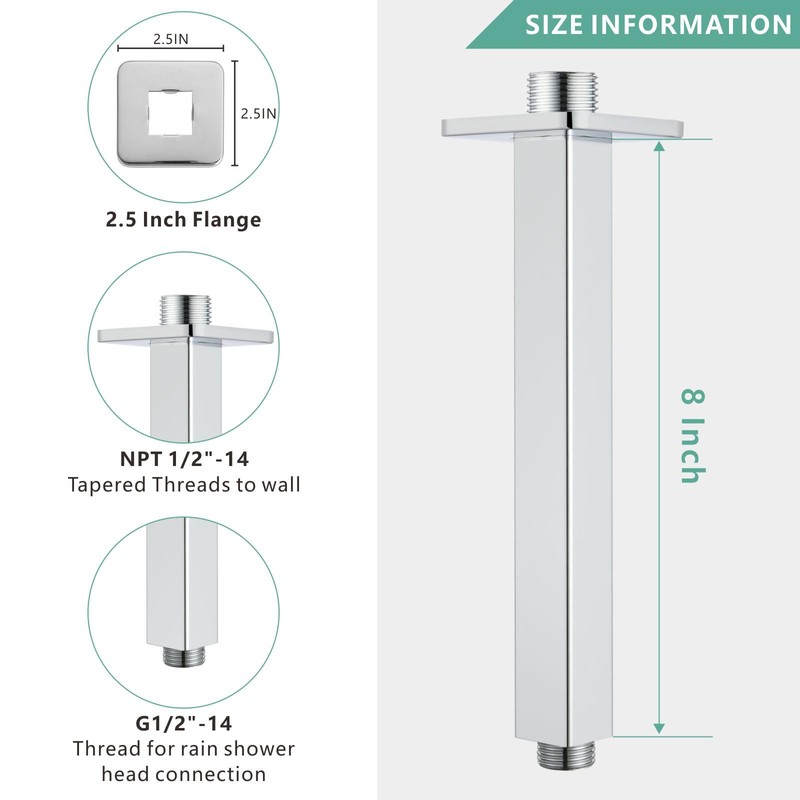 Voolan Flanged Shower Arm, Ceiling Mounted Fixed Shower Pipe, Straight