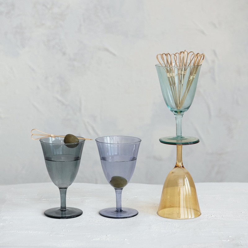 Creative Co-Op 8 Oz. Stemmed Wine Glass Set, Multicolor, Set