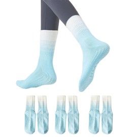 Ivyhouse Pilates Yoga Socks with Grips for Women - Crew Length Ballet Barre Socks -Cute Gym Athletic Socks, 3 Pairs (Blue), 5-11