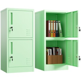 BAVNNRO 2 Door Metal Locker Storage Cabinet with Locking Doors and Shelves File Cabinet Organizer Suitable for Office, Home, Living Room (Green)