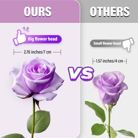 20PCS Artificial Roses with Long Stems - Realistic Silk Flowers, Fake Roses Real Touch Bouquet of Roses for Home Decor, Bridal Wedding Party Table Centerpieces, Bulk Faux Rose Flowers (White Purple)
