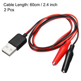 sourcing map Crocodile Clamps Test Wire, USB Male to Alligator Clips 60cm for Charge Testing Circuit Adapter Black Red Pack of 2