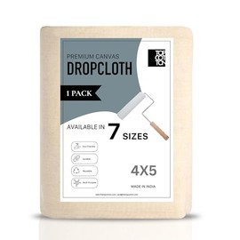 Top Cotton Canvas Drop Cloth 1Pc, Reusable Paint Drop Cloth, 100% Recycled Cotton Canvas Tarp Cover for Painter, Furniture, Floor Protection, All Purpose Painters Dropcloth for Christmas DIY (4x5FT)
