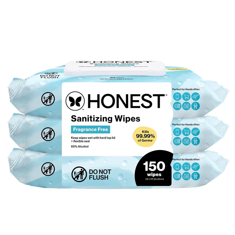 The Honest Company Fragrance-Free Sanitizing Alcohol Wipes, Antibacterial with Aloe,