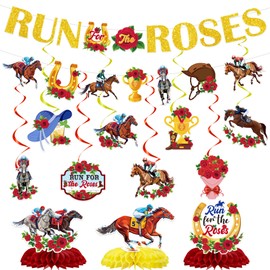 VorkiVecKi Horse Racing Party Decorations - 13 Pcs Kentucky Gold Derby Hanging Swirls Sets for Men Glitter Run for The Roses Ceiling Banner Decor Equestria Honeycomb Centerpieces Rider Race Supplies