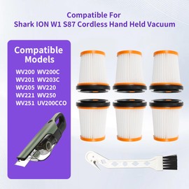 6-Pack WV201 for Shark Wandvac Filter Replacement Shark Handheld Vacuum Filter ION W1 S87, WV200, WV201, WV205, WV201BK,WV220, Compare to Part: XHFWV200
