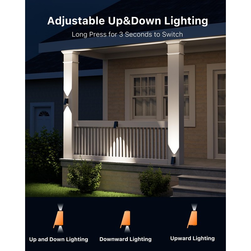 8 Pack Warm/Neutral/Cool White Solar Powered Fence Lights Up and