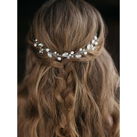 Evlry Pearl Hair Accessories Silver Bridal Wedding Hair Vine Crystal Headpiece for Women and Girls