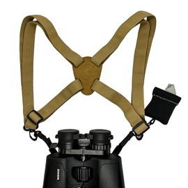 GAIARENA Binocular Harness, Adjustable Binocular Strap, Cross Bino Harness for Hunting Hiking Birding with Lens Cleaning Cloth, Binocular Chest Harness for Binoculars, Camera and Rangefinders Tan