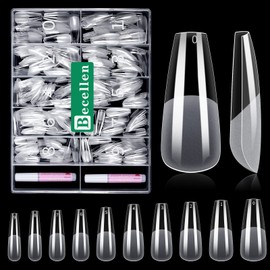 Becellen Pack of 500 Artificial Nail Tips, Soft Gel Nail Tips, Fake Full Cover Nails Tips for Gel Nails, Pre-Buff Artificial Nails, Fingernails Set with Glue for Nail Art DIY (Ballerina/Coffin)