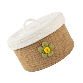Alipis Storage Box with Lid Woven Basket with Lid Woven Storage Basket with Lid Storage Toys Snack Containers Round Cotton Basket Wicker Woven Basket Sundries Container Organizing Basket