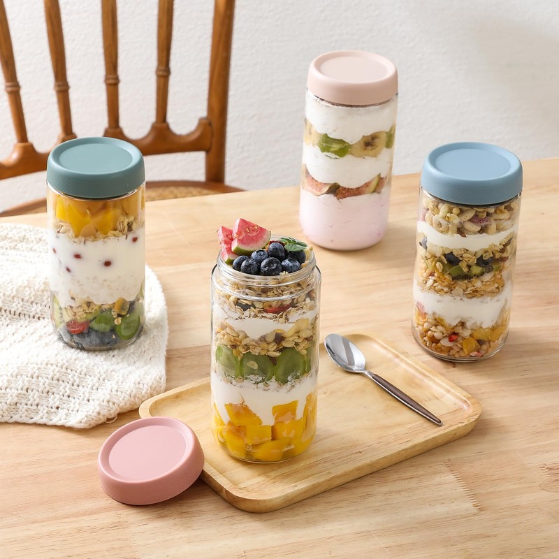 NETANY 6-pack 24oz Glass jars with Airtight Lids, Overnight Oats
