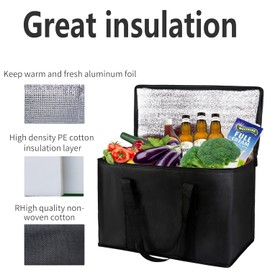 Insulated Cooler Grocery Bag for Doordash Uber Eats Catering, with Zippered Top XL Reusable Food Delivery Bags for Groceries, Car Travel, Catering