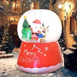 Outsunny 5.5FT Christmas Inflatable Crystal Ball with Santa Claus, Reindeer and Xmas Tree, Large Christmas Inflatables, Blow Up Christmas Decorations with LED Lights for Indoor, Outdoor