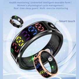 DJ.KEKAO Smart Ring with Color Screen|Track Heart Rate, Sleep, Blood Oxygen,Steps |Power|Display| Short-Form Video/Remote Control Camera (Silver, 10(20.4 mm) (0.80inch))