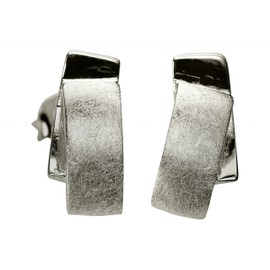 SILBERMOOS Stud Earrings Rectangular Brushed Shiny Sterling Silver 925 Earrings
