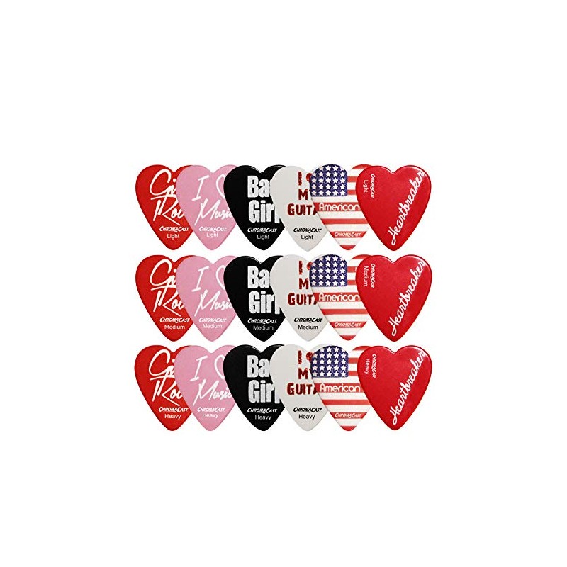ChromaCast CC-HS-SAMPLER Heart Shaped Picks Assorted - 18-Pack Light, Medium