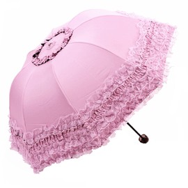 Honeystore Princess Lace Ultraviolet-Proof Folding Umbrella Anti-uv Dome Parasol Style 1 Pink
