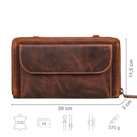 STILORD 'Monica' 4-IN-1 Leder Geldbörse mit Handyfach Damen Handytasche Clutch Geldbeutel zum Umhängen Schultertasche Crossbody Portemonnaie für Frauen, Farbe:salerno - braun