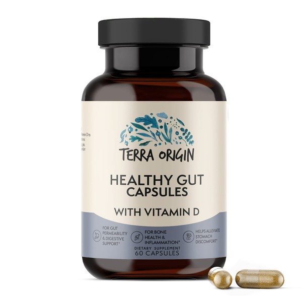 TERRA ORIGIN Healthy Gut Capsules with Vitamin D | 60 Capsules | Digestive Support, intestinal Permeability, IBS, Bloating, Gas and Constipation* 30 Servings/60 Capsules