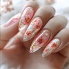 LOPMNGHT Flower False Nails Almond Press on Nails Medium Length