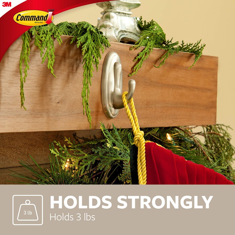 Command Traditional Decorative Hook Value Pack, Medium, Brushed Nickel, 3