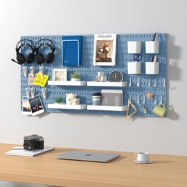 VEOFEMLEA Pegboard Combination Kit, 8 Peg Boards and 30 Accessories Modular Hanging Black Pegboard for Walls, Office Wall Organizer, Keys Holder on Wall, Nursery Storage, 44"x22" Blue
