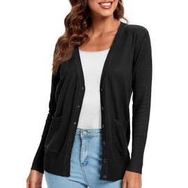 Urban CoCo Women's Button Down Lightweight Knit Cardigan Sweater with Pockets (2XL, Black)