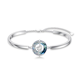 TOUPOP April Birthstone Bracelet for Women 925 Sterling Silver Moon and Star Bracelets with Blue Crystal Celtic Moon Jewelry Birthday Christmas Gifts for Women Mom Her Wife
