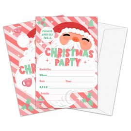 Fbitey Christmas Party Invitations, 25 Pink Santa Xmas Invites with Envelops for Christmas New Year Birthday Bridal Baby Shower, Festival Winter Decor Favor-B06