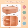 Layhit 4 Pcs Silicone Bento Box Reusable 3 Compartment Silicone