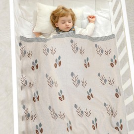 DovFanny 100% Cotton Newborn Baby Blanket Knitted Soft Cot Pram Moses Basket Blanket with for Boy and Girls