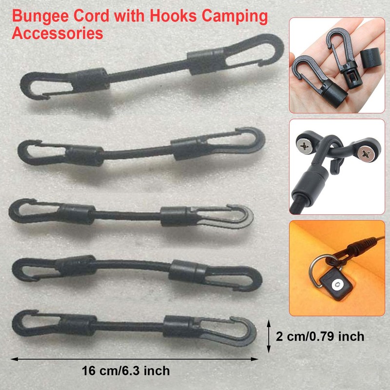 Taicols Bungee Cord with Hooks Camping Accessories, 5 Pcs Adjustable