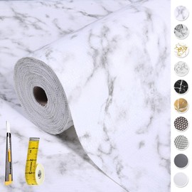2-Layer Drawer and Shelf Liner for Kitchen Cabinet: 12 in X 20 Ft Non Slip Waterproof Shelf Paper Non Adhesive Refrigerator Liners White Marble Easy Liners for Bathroom with Knife Tape Measure