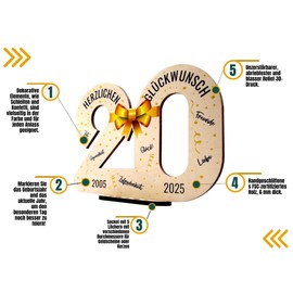 defiPad 2023 Wooden Sign Guest Book 20th Birthday Gift for Woman or Man 20 Years Wooden Gifts and Guest Book for Birthday Anniversary Birthday Decoration Birthday Gift for Women