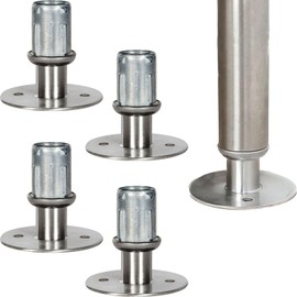 WARMWU Stainless Steel Adjustable Flanged Feet for Stainless Steel 1-5/8" O.D. Tubing, 3 1/2 Inches Diameter Adjustable Table Feet Round Base, Set of 4