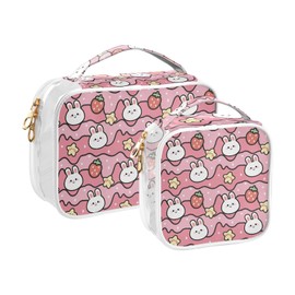 ZZKKO Clear Makeup Bags Cute Head Rabbit Pink Travel Toiletry Bag Makeup Pouch Portable Transparent Waterproof Cosmetic Bag with Zipper & Handle for Women Men 2 Pack