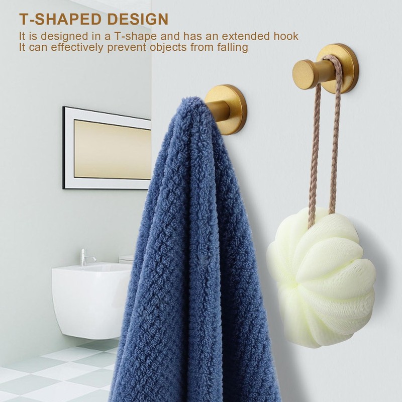 JANDH Wall Coat Hooks, Gold, Pack of 5 Stainless Steel