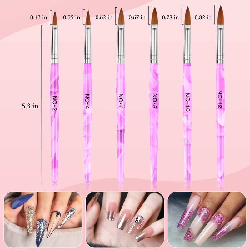 Juego de 6 brochas de uñas acrílicas y 4 platos