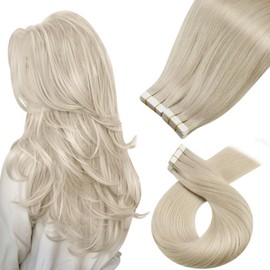 Moresoo Tape Hair Extensions Human Hair Real Hair Extensions Tape in Platinum Blonde Thick Human Hair Tape in Remy Hair Extensions 16 Inch 40 Pieces/80g #60