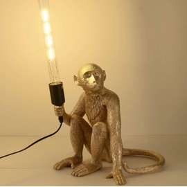 CHABEI Modern Table Light, Monkey Desk Lamp, Resin Sitting Monkey Lighting Fixture for Living Room, Bedroom, Office, College Dorm (Gold)